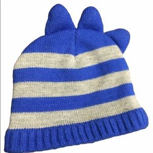 Cute blue striped dinosaur horns hat